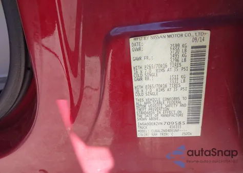 2015 Nissan Frontier Sv z USA, uszkodzony, nr VIN 1N6AD0ER2FN709585